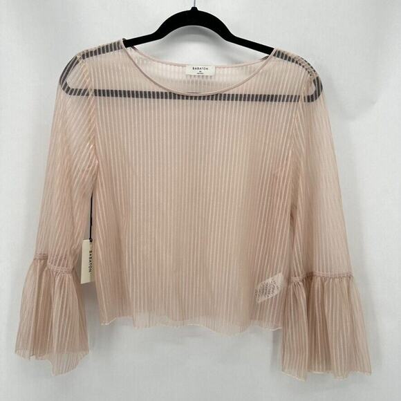 NWT Aritzia Babaton Humbert Blouse Womens XS‎ Sheer Lace Mesh Pink Coquette Boho - Picture 1 of 12